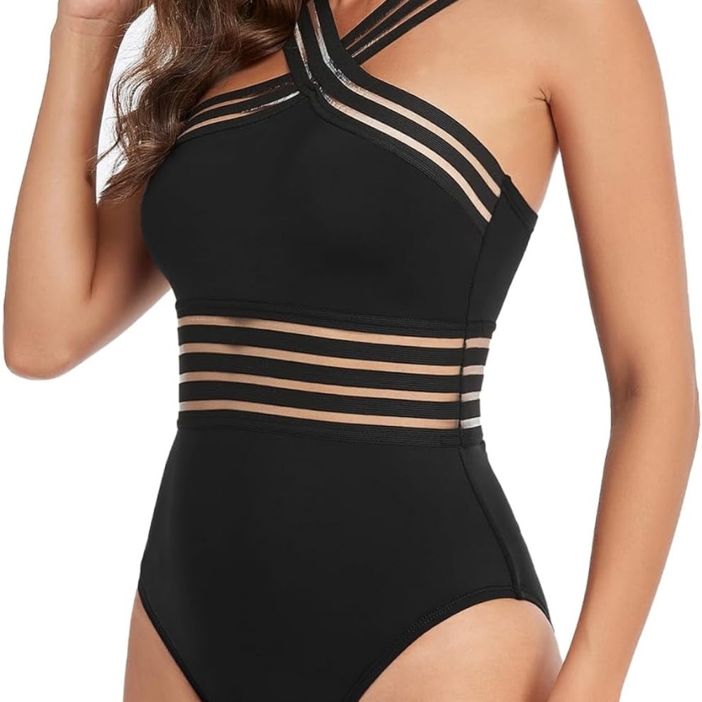 Elegant Black Striped Women's Swimsuit